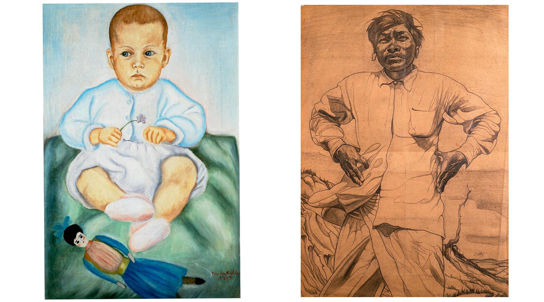 México - Frida Kahlo - Retrato de Isolda Pinedo Kahlo,1929 - Óleo sobre tela - 75 × 55 - México - Emilia Ortiz - Huichol joven, 1938 Lápiz sobre papel 56 × 40